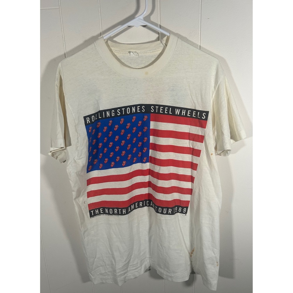 Vintage 1989 Rolling Stones Steel Wheels North American Tour Shirt White Large
